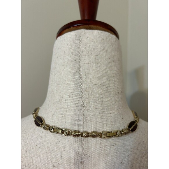 Monet Deep Red Enameled Necklace 16-18 Inches Gold Tone Extenders Signed - Picture 6 of 10